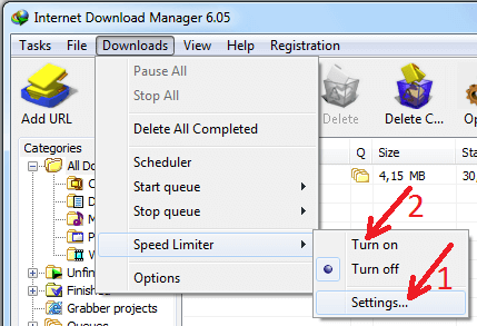 Open IDM speed limiter settings